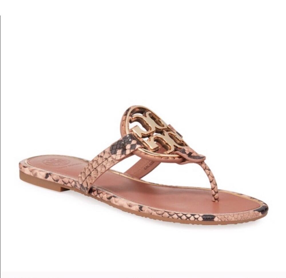 Tory Burch Miller Sandals Pink Snake Leather 8.5